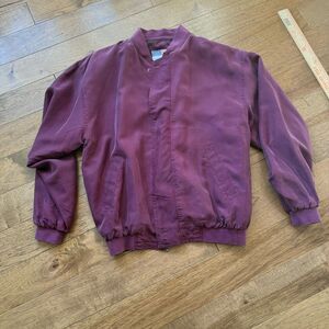 VTG Lucky Star Silk Bomber Jacket Full Zip Men’s Med Maroon Cropped